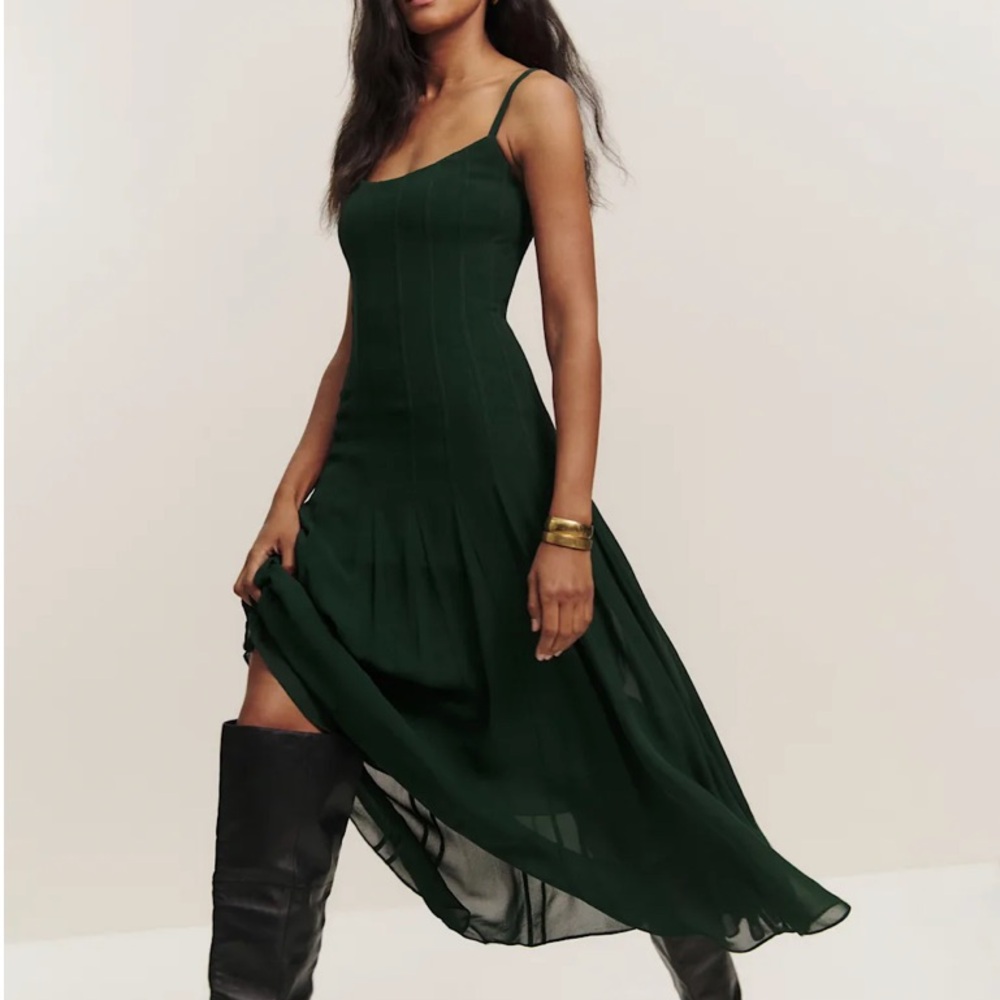 Reformation Forest Green Midi Slip Dress